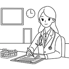 Female Doctor In The Office Coloring Page