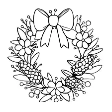 Festive Christmas Wreath Coloring Page Black & White