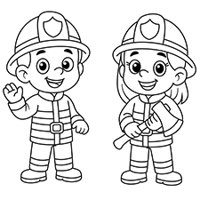 Fireman Boy and Girl Coloring Page