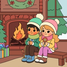 Kids By The Fireplace Coloring Page