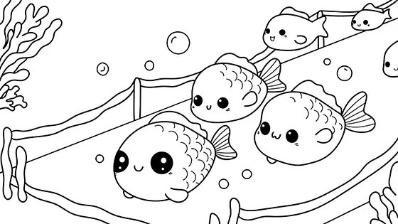 Fish Racing To The Finish Line Coloring Page