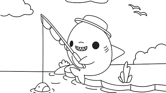 Fisherman Shark Coloring Page