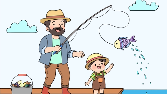 Dad And Child Fishing Coloring Page