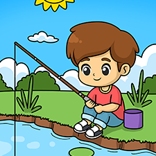 Boy Fishing At The Lake Printable