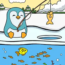 Fishing Penguin Coloring Page