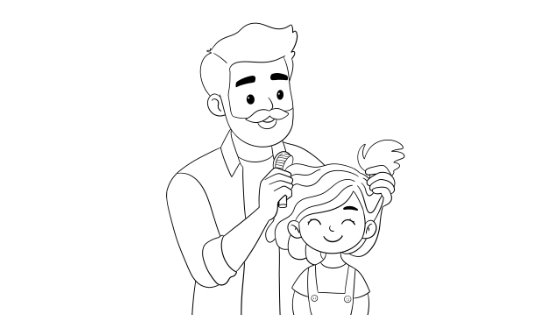 Dad Fixing Daughter's Hair Coloring Page