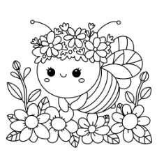 Bee Wearing Flower Crown Coloring Page