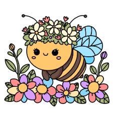 Bee Wearing Flower Crown Coloring Page