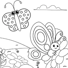 Flowers & Butterflies Coloring Page Black & White