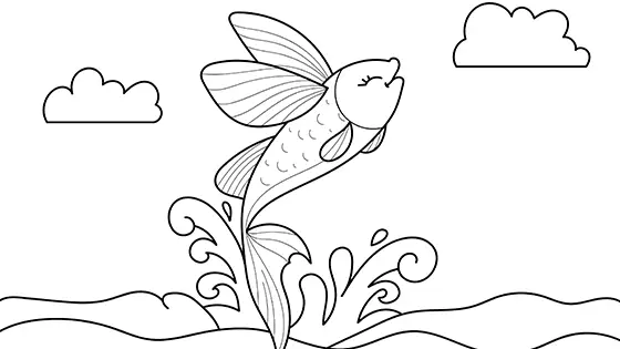 Flying Fish Jumping Out Of The Water Coloring Page