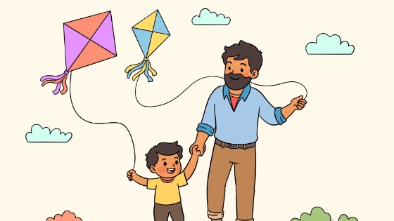 Dad And Child Flying Kites Coloring Page