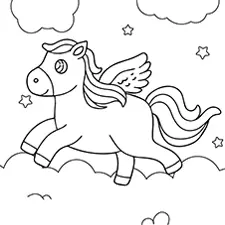 Flying Pony Coloring Page Black & White