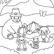 Forest Animals Thanksgiving Printable Black & White