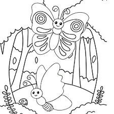 Two Forest Butterflies Coloring Page Black & White