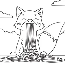 Fox Eating Spaghetti Coloring Page