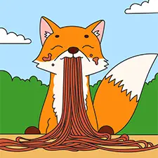 Fox Eating Spaghetti Coloring Page