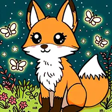 Fox & Fireflies Coloring Page