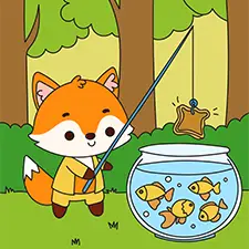 Fox Fishing On A Fish Bowl Coloring Page