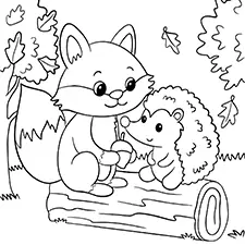 Fox & Hedgehog Coloring Page Black & White