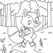 Fox Hiking In A Forest Coloring Page