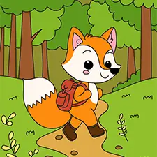 Fox Hiking In A Forest Coloring Page