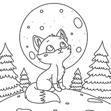 Fox Looking At The Night Sky Coloring Page