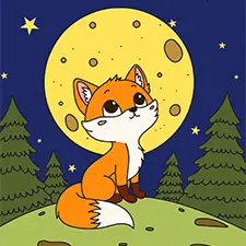 Fox Looking At The Night Sky Coloring Page