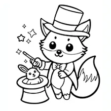 Fox Magician Coloring Page Black & White