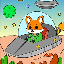 Fox In Outer Space Coloring Page