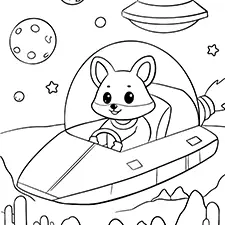 Fox In Outer Space Coloring Page Black & White