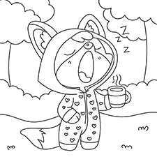 Fox In Pajamas With A Hot Choco Coloring Page