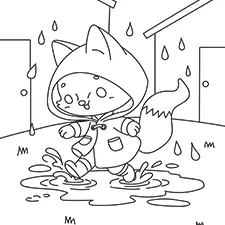 Fox Playing In A Puddle Coloring Page