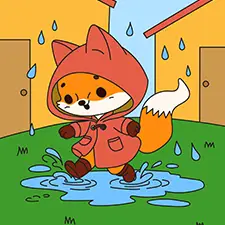 Fox Playing In A Puddle Coloring Page