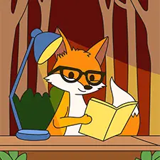 Fox Reading A Book At Night Coloring Page