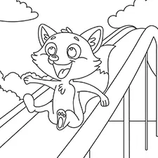 Fox Sliding On A Big Slide Coloring Page