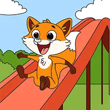 Fox Sliding On A Big Slide Coloring Page