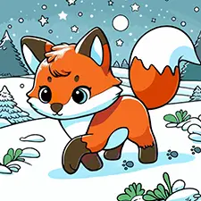 Fox In A Snow Coloring Page