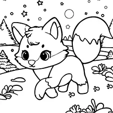 Fox In A Snow Coloring Page Black & White