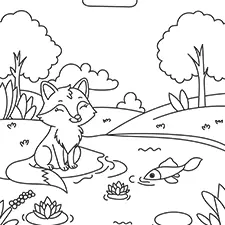 Fox By The Stream Coloring Page