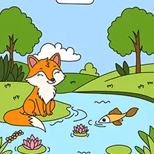 Fox By The Stream Coloring Page