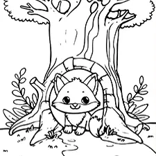 Fox In A Treehole Coloring Page Black & White