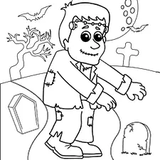 Frankenstein In The Graveyard Coloring Page Black & White