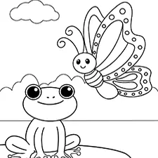 Frog & Butterfly Coloring Page Black & White