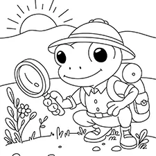 Frog Explorer With A Magnifying Glass Coloring Page