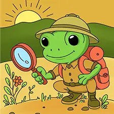 Frog Explorer With A Magnifying Glass Coloring Page