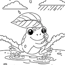 Frog Hopping Over A Puddle Coloring Page