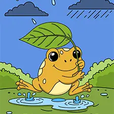 Frog Hopping Over A Puddle Coloring Page