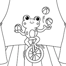 Frog Juggling Balls On A Unicycle Coloring Page