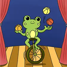 Frog Juggling Balls On A Unicycle Coloring Page