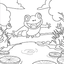 Frog Jumping On Lilypads Coloring Page